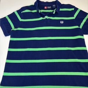 Chaps Men's Polo Shirt - Navy and Lime Stripes